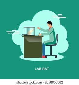 Lab Rat With Scientist Testing On Rat Flat Vector Concept Design