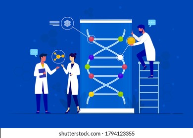 Lab research graphics. Scientists working in laboratory. Science experiment. Development vaccine or drug of coronavirus. Scientific interior - chemical, physical, medical or microbiology technology.