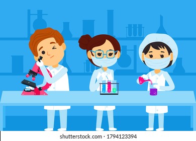 Lab research graphics. Scientists working in laboratory. Science experiment. Development vaccine or drug of coronavirus. Scientific interior - chemical, physical, medical or microbiology technology.