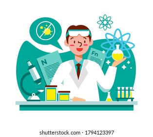 Lab research graphics. Scientists working in laboratory. Science experiment. Development vaccine or drug of coronavirus. Scientific interior - chemical, physical, medical or microbiology technology.