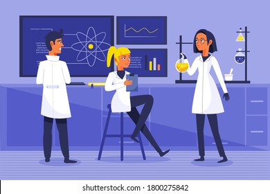 Labor-Recherche-Grafiken. Arbeiten im Labor. Wissenschaftsexperiment.