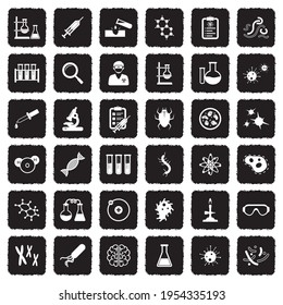 Lab And Research Icons. Grunge Black Flat Design. Vector Illustration.