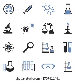 Lab And Research Icons. Two Tone Flat Design. Vector Illustration.