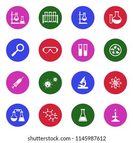 Lab And Research Icons. White Flat Design In Circle. Vector Illustration. 