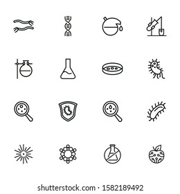 Lab research line icon set. Beaker, bacteria, dna. Science concept. Can be used for topics like microbiology, genetics, virus