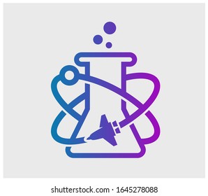 Lab rocket science with particles logo design