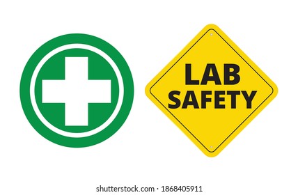 lab safety on white background., Industrial Yellow Warning Sign, vector  design.