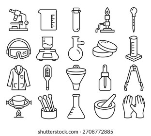 Conjunto de iconos de equipos de laboratorio y ciencia