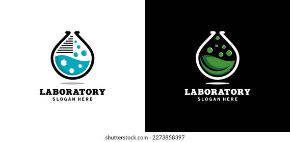 Lab science logo design, lab icon with glass drip modern concept
