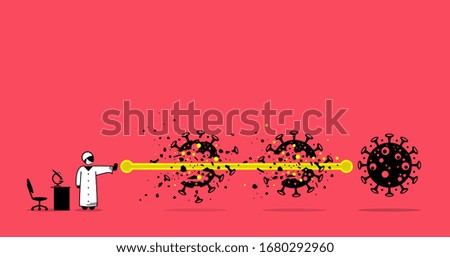 Lab scientist destroy and defeat coronavirus virus after finding the solution and breakthrough research. Vector illustration concept of scientist destroy virus with fireball in anime manga style. 