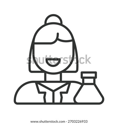 Lab skills icon in line design. female laboratory assistant, medical researcher on white background vector. Lab skills editable stroke icon