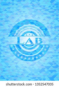 Lab sky blue emblem. Mosaic background