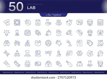 Icono de trazo de laboratorio. Conjunto de iconos de línea de laboratorio. paquete de iconos de trazo editable. Línea, delgado, Paquete de icono de estilo lineal. Totalmente personalizable