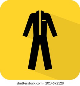 Lab Suit. Protective Gear. Safety Jumpsuit. Wear Hazmat Cation Sign. Black And Yellow Color Vector Illustration.