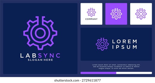 Modelo de design do logotipo da engrenagem de sincronização do laboratório.