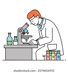 Lab Technician Analyzing Samples - Vector Illustration.lab, technician, scientist, research, analysis, laboratory, coat, sample, science, experiment, medical, healthcare, chemistry, biology, clinical,