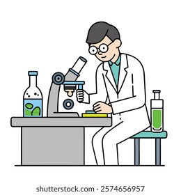 Lab Technician Analyzing Samples - Vector Illustration.lab, technician, scientist, research, analysis, laboratory, coat, sample, science, experiment, medical, healthcare, chemistry, biology, clinical,