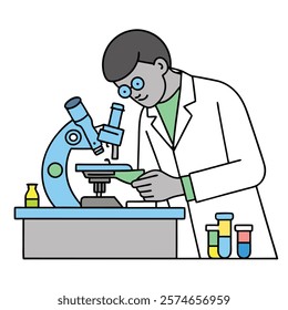 Lab Technician Analyzing Samples - Vector Illustration.lab, technician, scientist, research, analysis, laboratory, coat, sample, science, experiment, medical, healthcare, chemistry, biology, clinical,