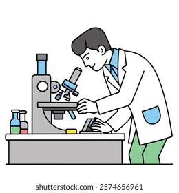 Lab Technician Analyzing Samples - Vector Illustration.lab, technician, scientist, research, analysis, laboratory, coat, sample, science, experiment, medical, healthcare, chemistry, biology, clinical,