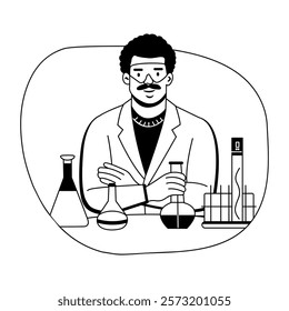 Lab technician illustration in a glyph style 
