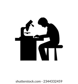 Lab technician with microscope icon on white background