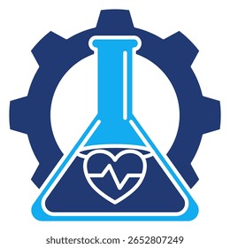 Ícone de automação de teste de laboratório representado pelo estilo Dualtone de engrenagem, poção e batimento cardíaco.