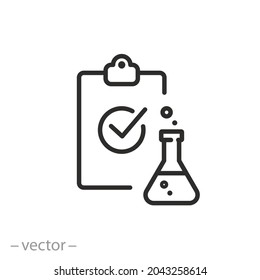 Lab Test Icon, Chemical Certified, Laboratory Clinical Check, Proven Quality Product, ​thin Line Symbol - Editable Stroke Vector Illustration