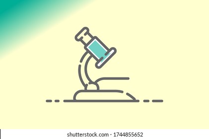 lab test pharmaceutical instrument, microbiology magnifying tool icon. Symbol of science to make covid 19 vaccine. Chemistry and exploration concept. Vector lab microscope illustration 