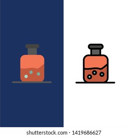Lab, Test, Science, Bottle  Icons. Flat and Line Filled Icon Set Vector Blue Background