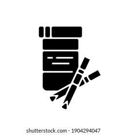Lab test strips black glyph icon. Medical equipment. Laboratory analysis. Chemical research. Hospital check. Clinical diagnostic. Silhouette symbol on white space. Vector isolated illustration