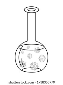 Lab test tube with virus bacteria cells icon thin line isolated illustration outline black design Medicine equipment 