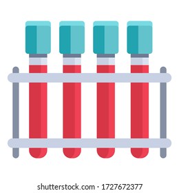 Tubos de prueba de laboratorio en fondo blanco aislado. Un vaso para control de sangre para banner social, elemento web, promoción de la salud, afiche médico. Logo de la tienda de productos químicos o tarjeta de información. Ilustración vectorial de estilo plano