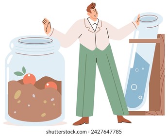 Lab test. Vector illustration. The laboratory is hub scientific experimentation and discovery Testing different scenarios allows scientists to observe cause and effect relationships Examination