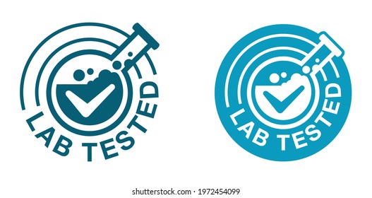 Lab Tested Blue Sign - Flat Circular Certificated Proven Stamp With Laboratory Flask For Research In Monochrome Style