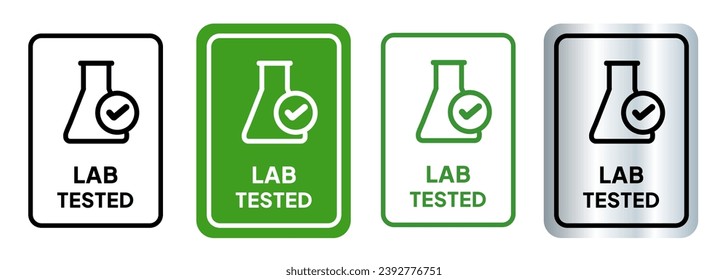 Lab tested check mark flask laboratory square rounded emblem symbol stamp sticker set collection