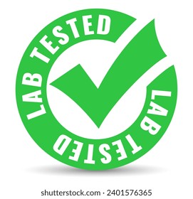 Lab tested green tick icon isolated on white background. Vector flat illustration for scientific approval