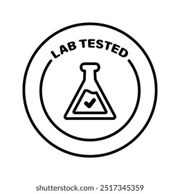 Etiqueta engomada redonda de la garantía probada en laboratorio. Aprobación, análisis, ciencia, investigación, conceptos experimentales. Diseño de Vector delineado ilustración aislada sobre fondo blanco.