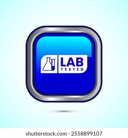 Lab tested icon. Laboratory testing product quality certificate symbol,  Clinically certified,  Blue Color Square Button Design