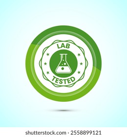 Lab tested icon. Laboratory testing product quality certificate symbol,  Clinically certified,  Green Color Button Design