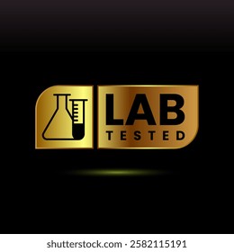 Lab tested icon. Laboratory testing product quality certificate symbol, Clinically certified, Gold color style