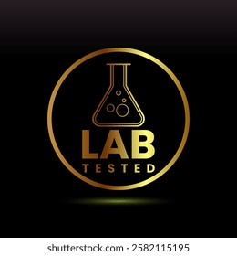 Lab tested icon. Laboratory testing product quality certificate symbol, Clinically certified, Gold color style