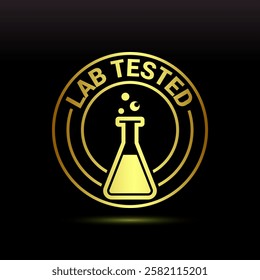 Lab tested icon. Laboratory testing product quality certificate symbol, Clinically certified, Gold color style