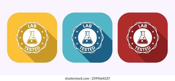 Lab tested icon. Laboratory testing product quality certificate symbol in shadow button design
