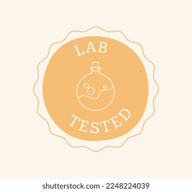 Lab tested label. Mark of quality and proven product for spa treatments. Graphic element for website. Template, layout and mockup. Advertising and marketing. Cartoon flat vector illustration