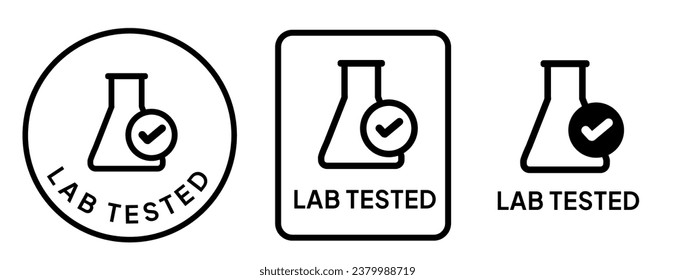 Lab tested laboratory testing glassware symbol sticker label circle vector stamp black white