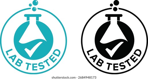 Logotipo testado em laboratório com balão e marca de verificação - Ícone de vetor para controle de qualidade, validação científica e certificação do produto