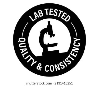 'lab tested quality and consistency vector icon' black in color