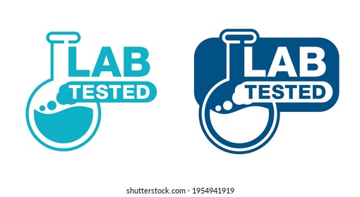 Señal probada en laboratorio - sello de prueba horizontal plano certificado con matraz de laboratorio decorativo en estilo monocromo