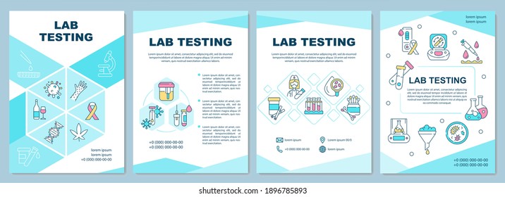 Lab testing brochure template. Procedure performed to detect diseases. Flyer, booklet, leaflet print, cover design with linear icons. Vector layouts for magazines, annual reports, advertising posters