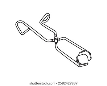 Lab tongs clamp icon illustration design, laboratory tool for clamping test tubes or universal clamp tool with its handle, simple icon vector with black outline only isolated on white background